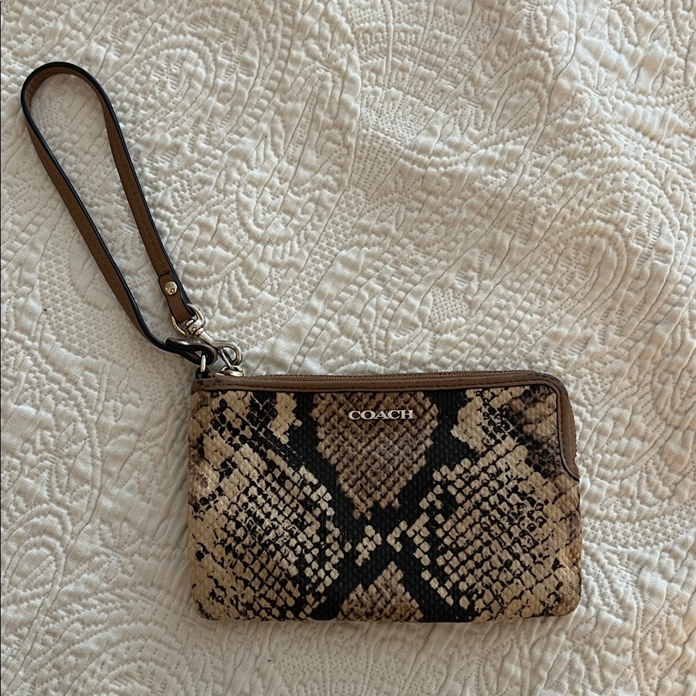 Coach Tan and Black Snake Print Wristlet